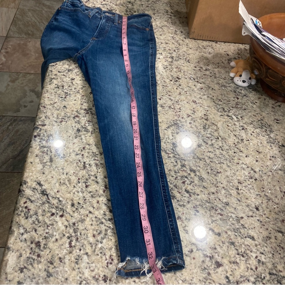 Express dark wash skinny leg ankle jeans 0 Short VGUC Light distress - Picture 11 of 11
